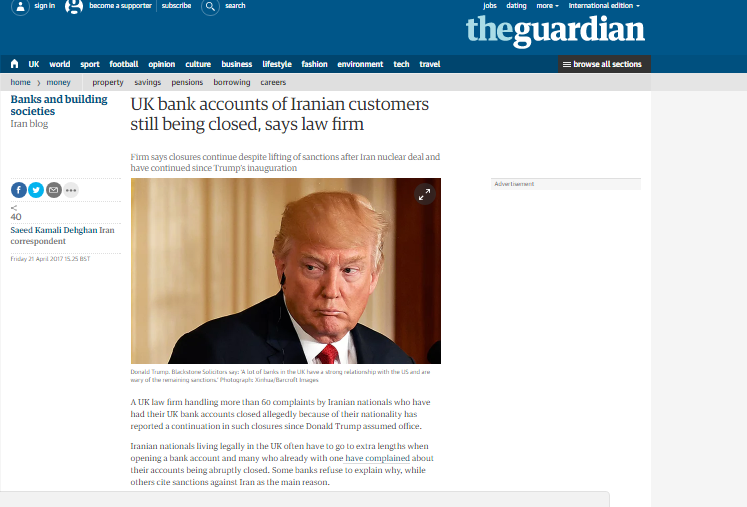 گاردین: حساب‌های بانکی ایرانی‌ها در انگلیس بسته شد