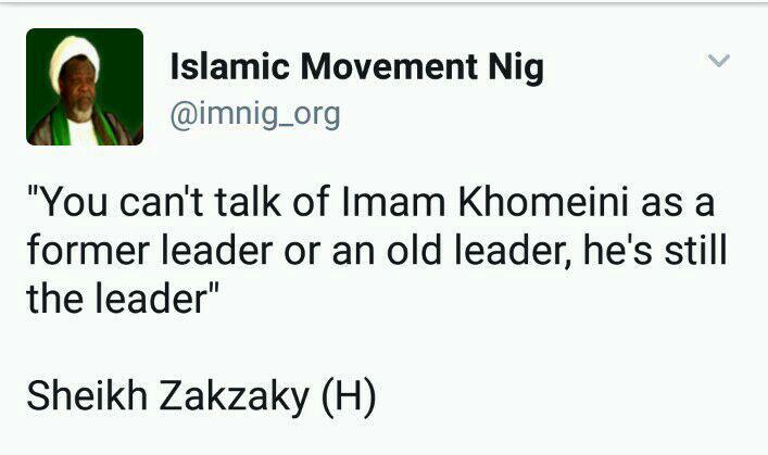 پیام توییتری شیخ زکزاکی درمورد امام خمینی(ره)