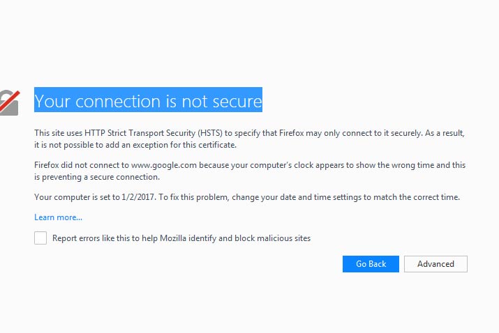 رفع مشکل Your connection is not secure