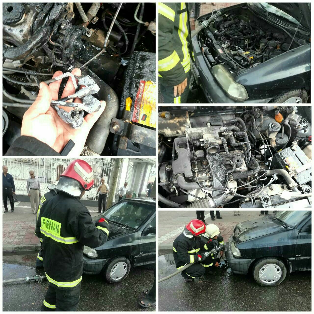 آتش سوزی خودرو در چهارراه گلسار رشت + عکس