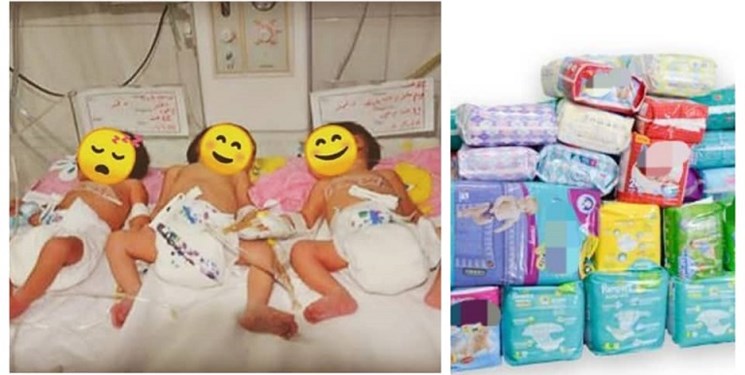 سه‌قلوها قبل از تولد، ۱۵ماه پوشک هدیه گرفتند/ هدیه خاله‌ها و عموهای اینستاگرامی به سه‌قلوهای مشهدی