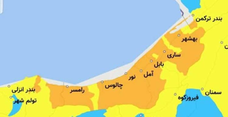 وضعیت کرونایی ۷ شهرستان مازندران زرد شد
