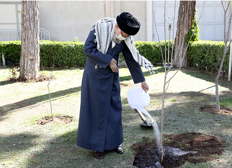 کاشت نهال توسط رهبر انقلاب به‌مناسبت روز درختکاری