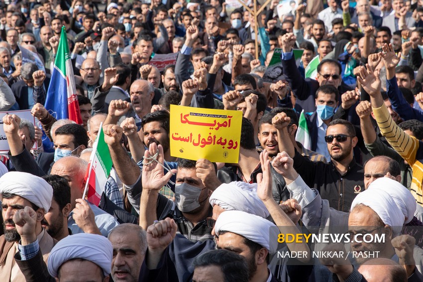 خروش گیلانی ها در محکومیت اغتشاشگران در روز ملی مبارزه با استکبار + عکس و فیلم