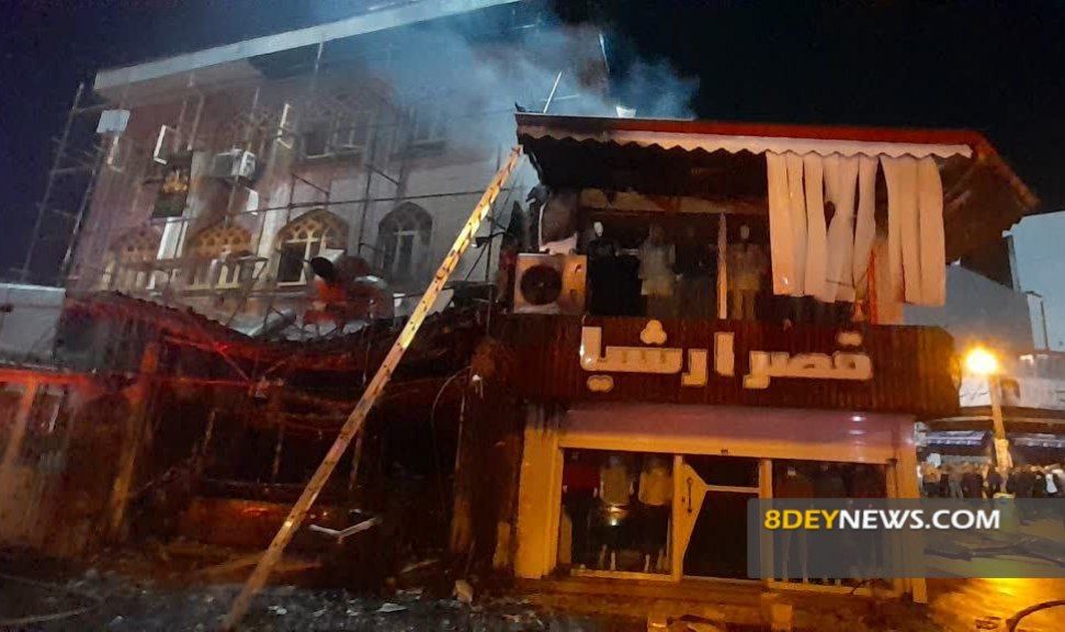 آتش‌سوزی یک مسجد و ۲ مغازه در سبزه‌میدان رشت + فیلم
